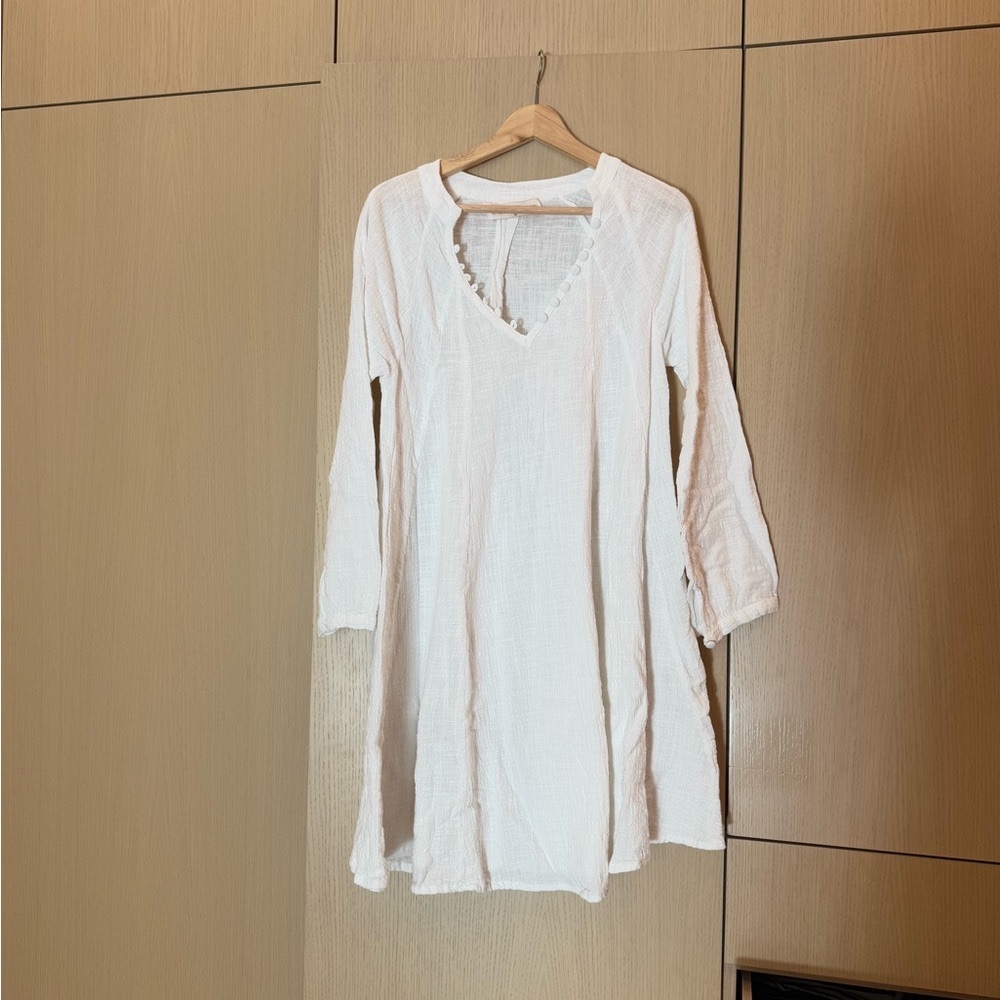 Natalie Martin White Gauze Long Sleeve Tunic Dress